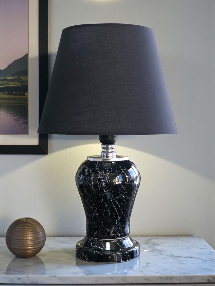 Abajur Aydınlatma Şah Siyah Gümüş Mermer Siyah Şapka GÜMÜŞ