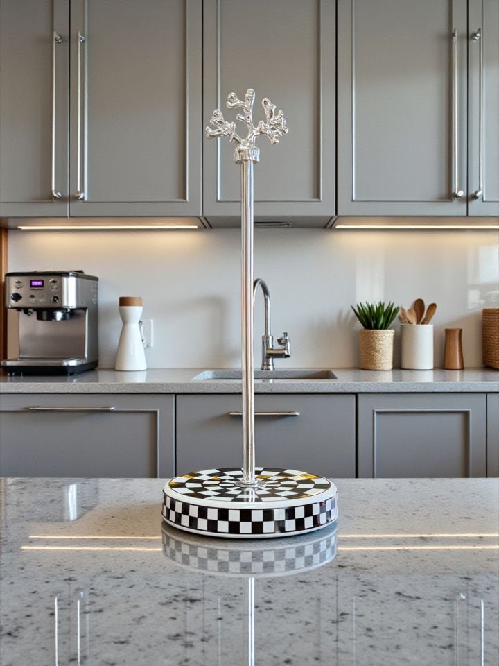 Mutfak Çeyiz Seti 104 Kahvaltılık Baharatlık Kaşıklık Havluluk Siyah Damalı Desen GÜMÜŞ