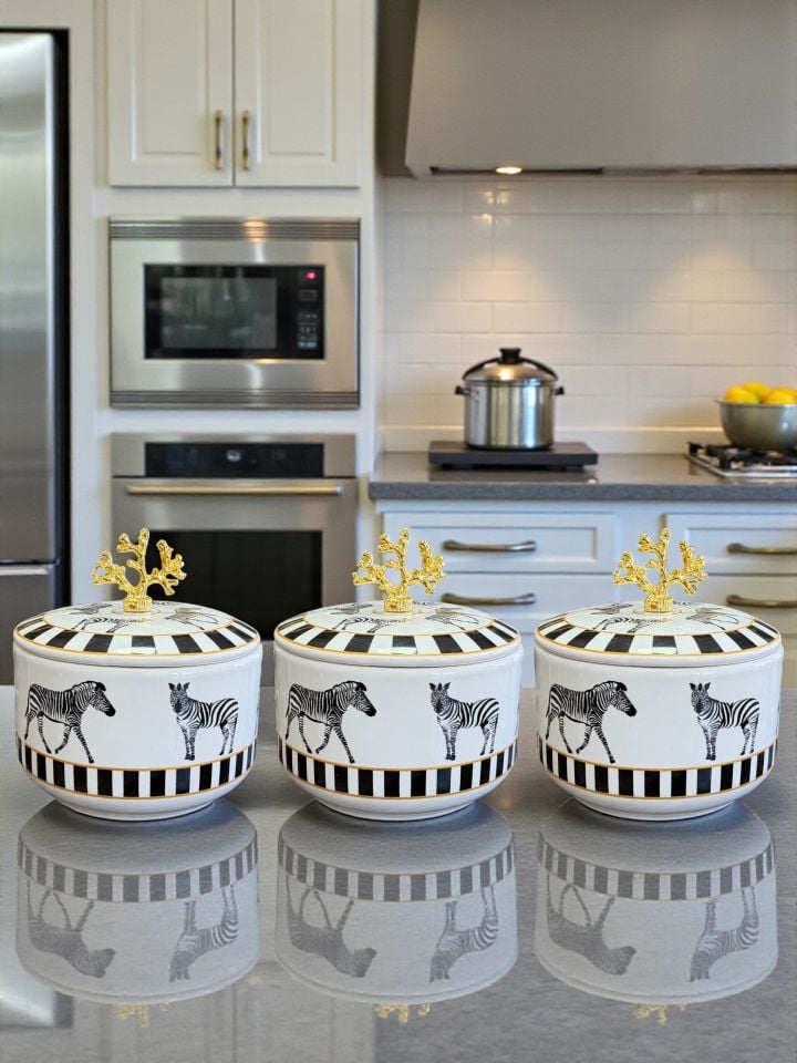 Mutfak Çeyiz Seti 104 Kahvaltılık Baharatlık Kaşıklık Havluluk Zebra At Desen Gold