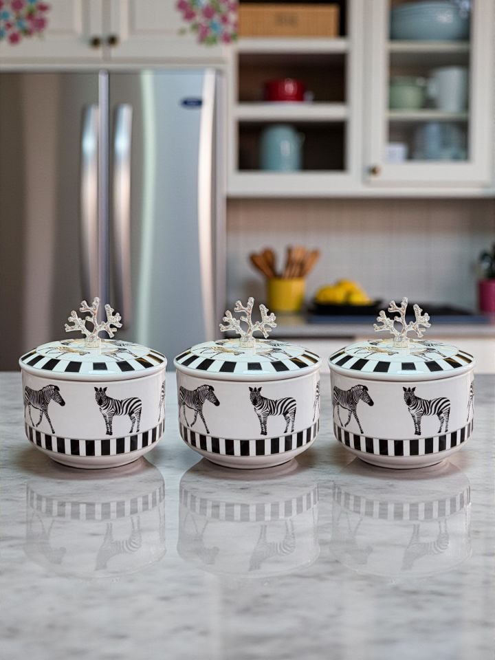 Mutfak Çeyiz Seti 104 Kahvaltılık Baharatlık Kaşıklık Havluluk Zebra At Desen GÜMÜŞ