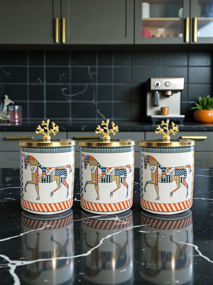 Mutfak Seti 103 Baharatlık Kahvaltılık Kağıt Havluluk Kaşıklık Herm At Desen Gold