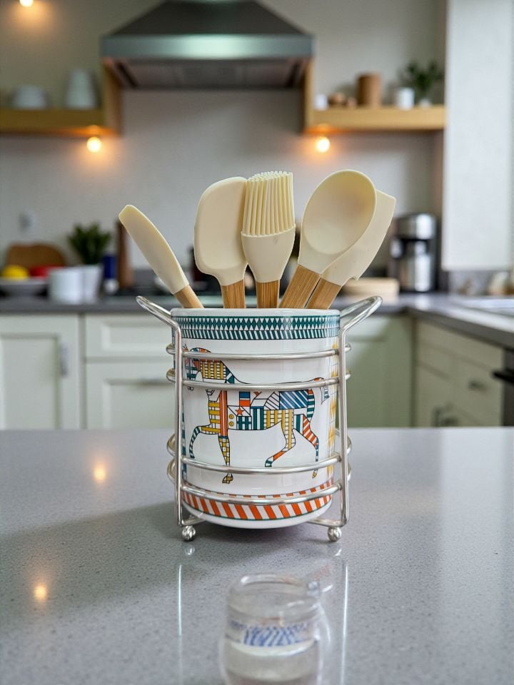 Mutfak Seti 103 Baharatlık Kahvaltılık Kağıt Havluluk Kaşıklık Herm At Desen Gümüş