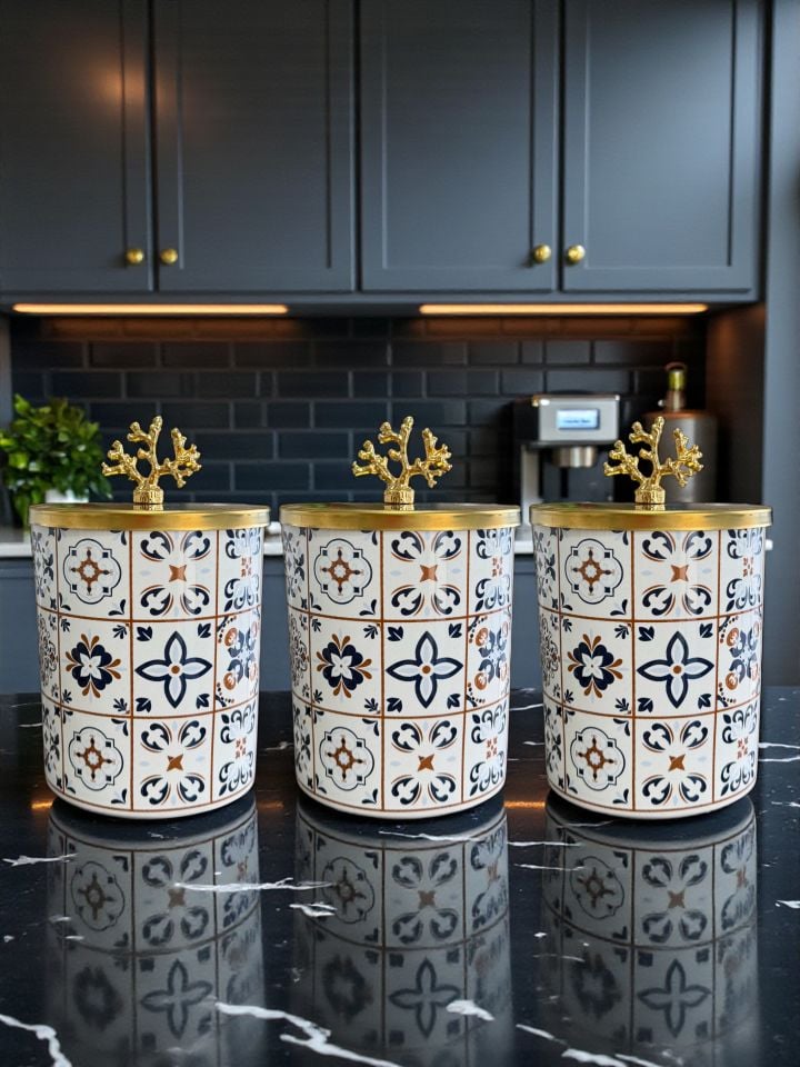 Mutfak Seti 103 Baharatlık Kahvaltılık Kağıt Havluluk Kaşıklık Ceramic Desen Gold