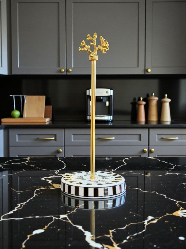 Mutfak Seti 103 Baharatlık Kahvaltılık Kağıt Havluluk Kaşıklık Zebra At Desen Gold