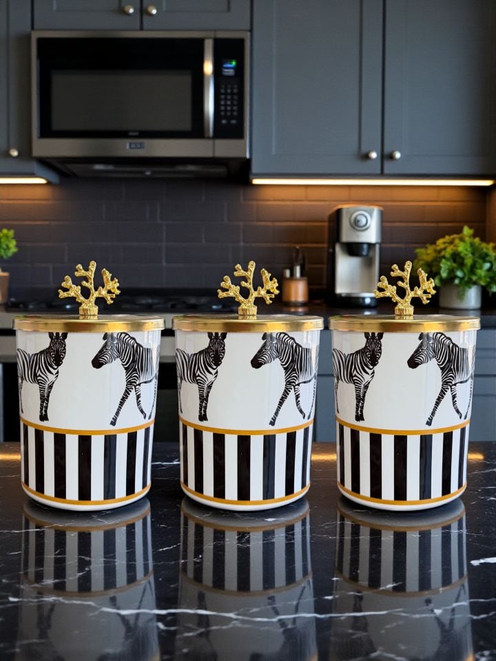 Mutfak Seti 103 Baharatlık Kahvaltılık Kağıt Havluluk Kaşıklık Zebra At Desen Gold