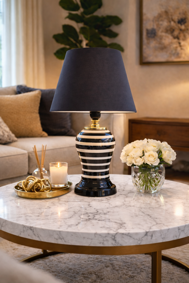 Abajur Aydınlatma Şah Siyah Klasik Zebra Siyah Şapka Gold