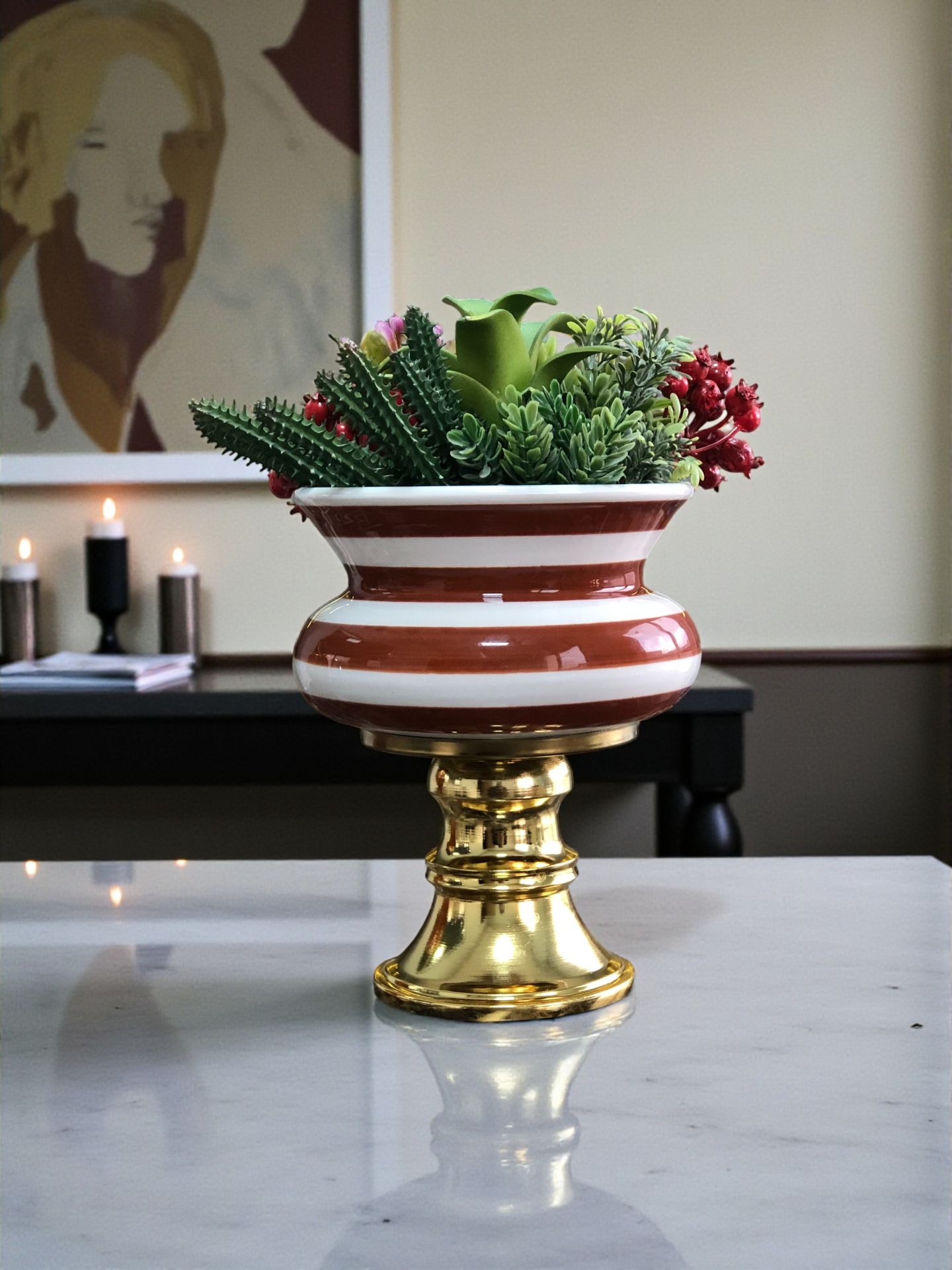 Dekoratif Obje Ayaklı Saksı Kahverengi Zebra Gold