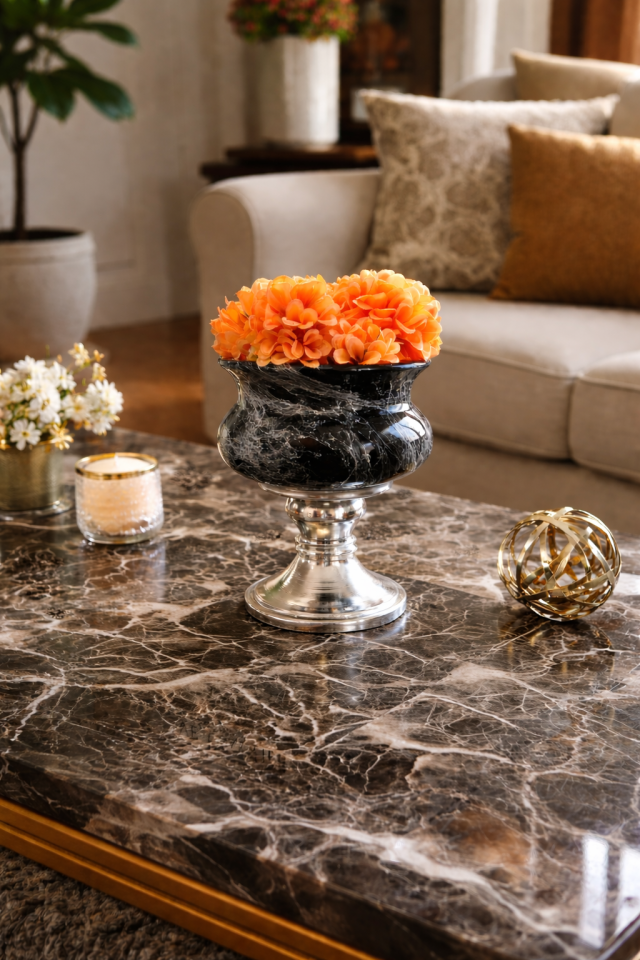 Dekoratif Obje GÜMÜŞ Ayaklı Saksı Siyah Mermer GÜMÜŞ