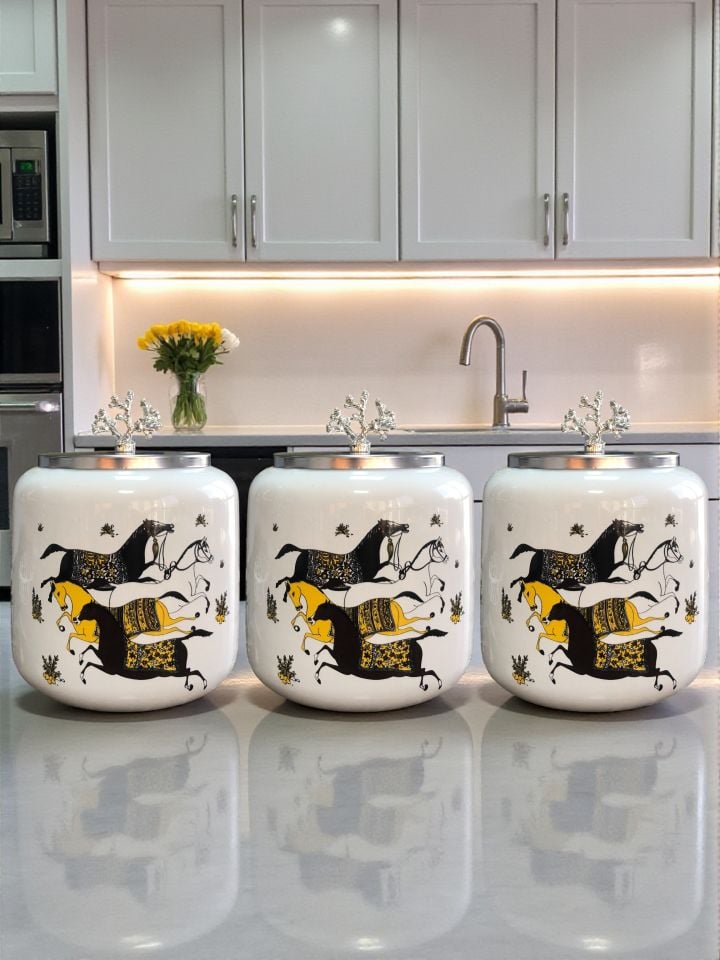 Büyük Boy Kahve Köşesi Seti Oval Baharatlık 1400 ml (Çay,Kahve,Şeker) Koyu Herm At GÜMÜŞ