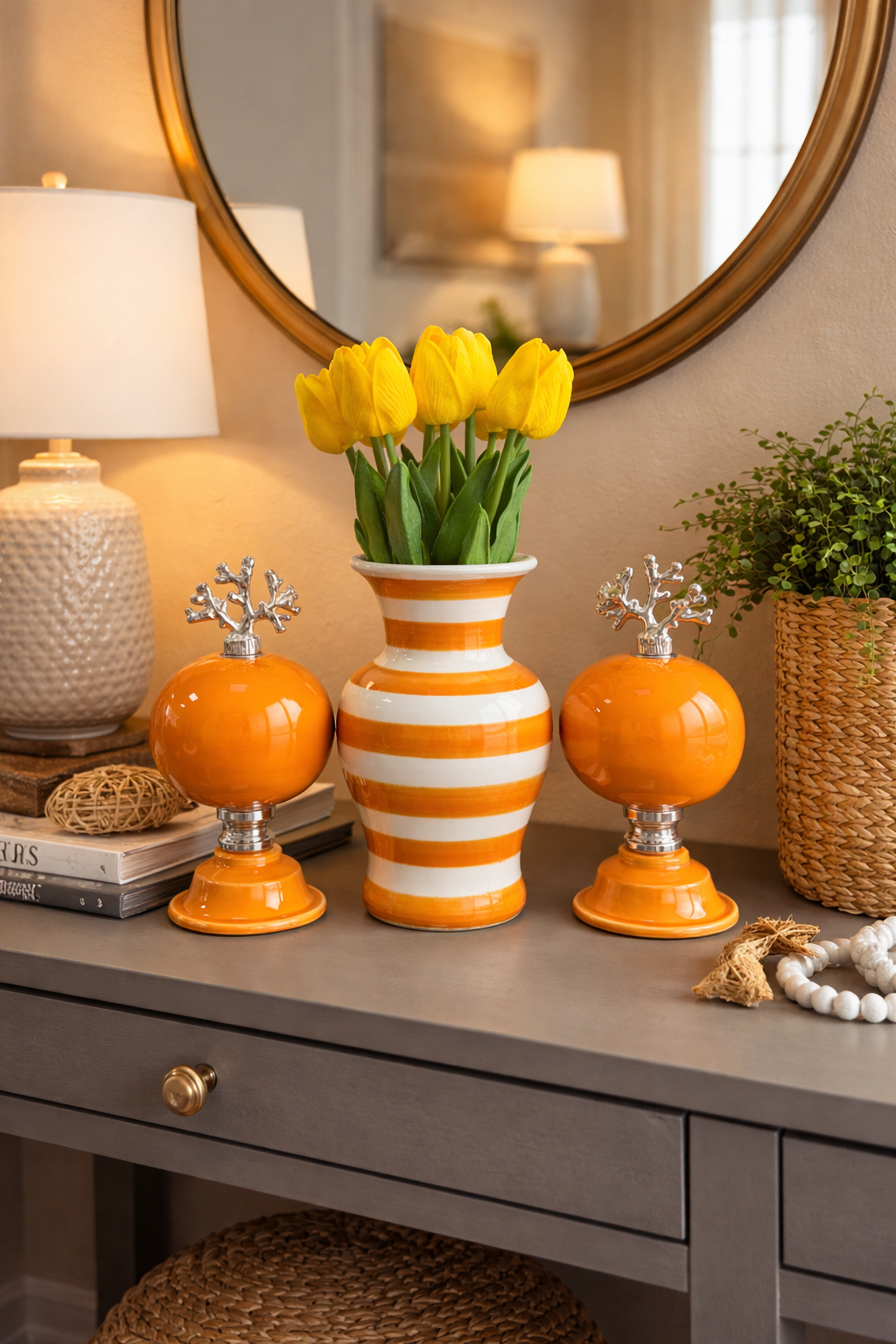 Salon Seti KÜRE Vazo Soft Sarı Zebra Vazo Düz Renk Küre GÜMÜŞ