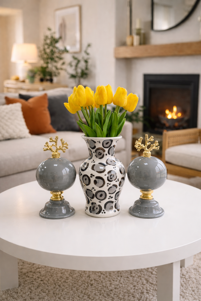 Salon Seti KÜRE Vazo Leopar Zebra Vazo Düz Renk Küre Gold