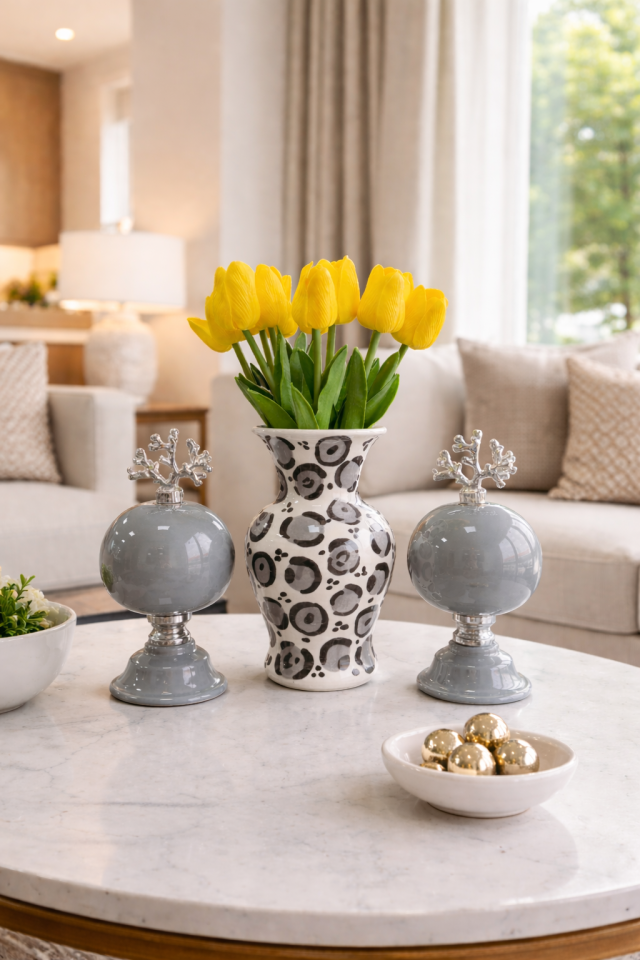 Salon Seti KÜRE Vazo Leopar Zebra Vazo Düz Renk Küre GÜMÜŞ