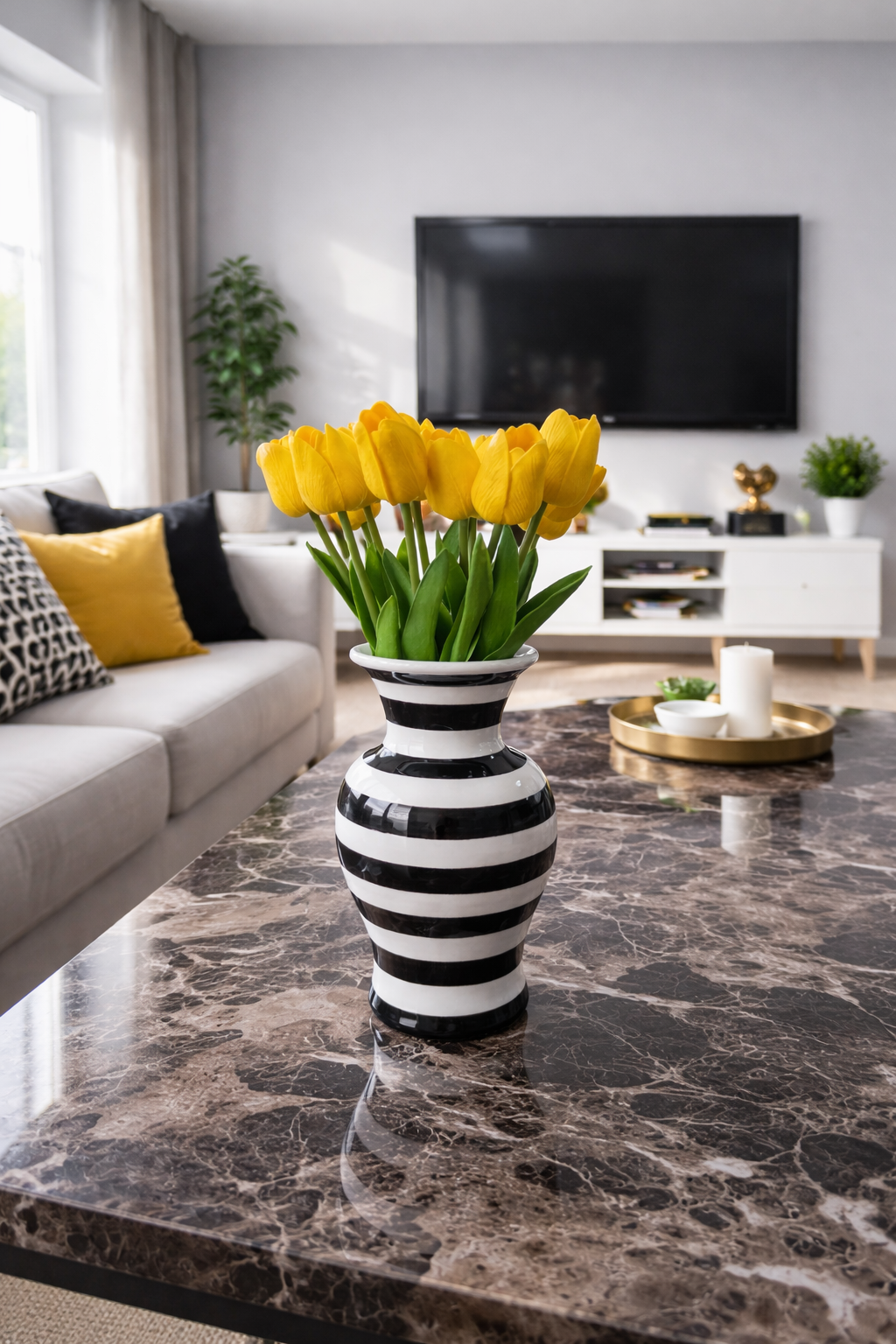 Dekoratif Obje FERİ Vazo Siyah Zebra Desen