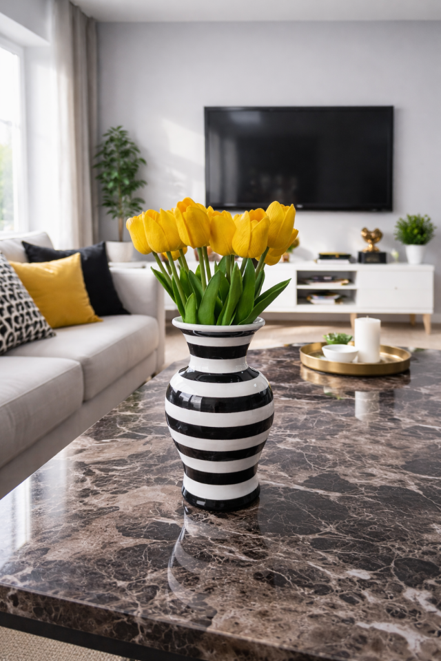 Dekoratif Obje FERİ Vazo Siyah Zebra Desen