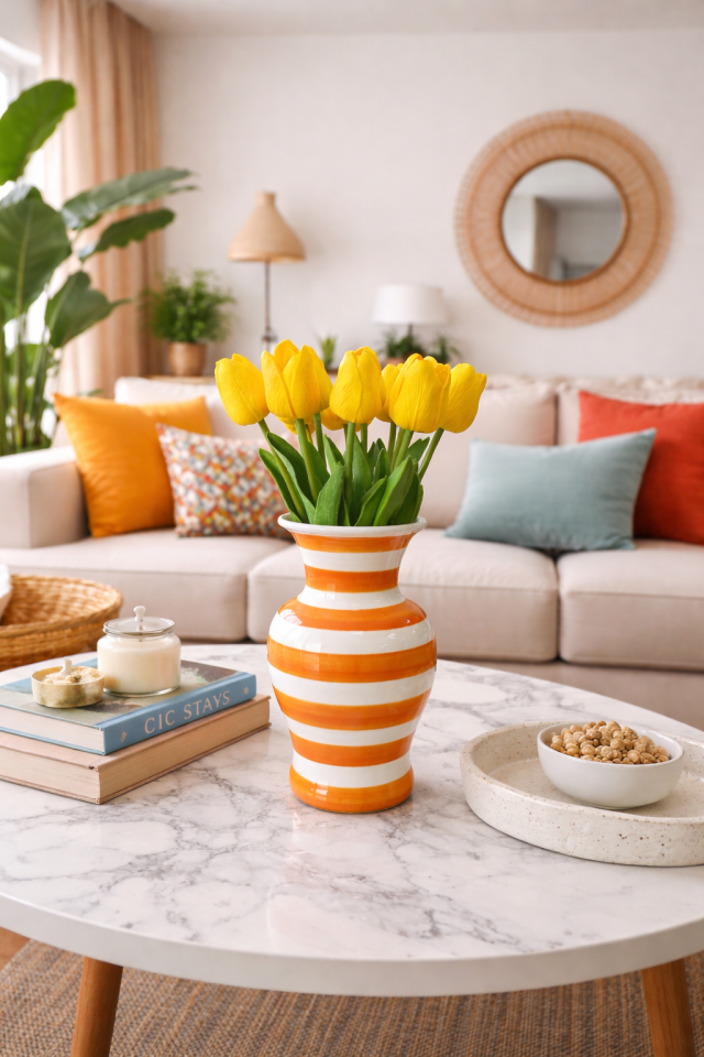 Dekoratif Obje FERİ Vazo Soft Sarı Zebra Desen