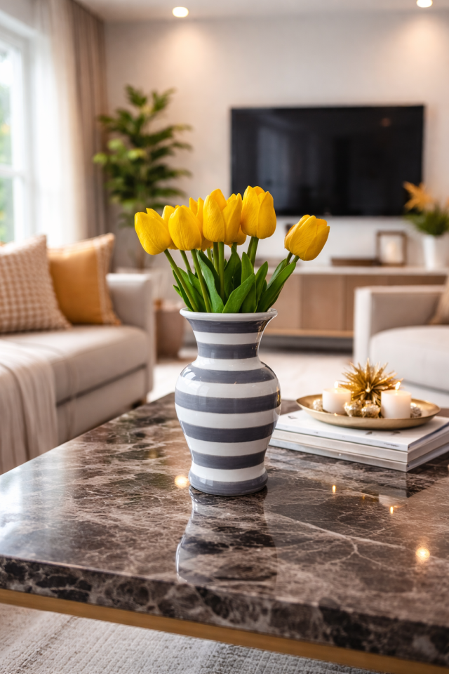 Dekoratif Obje FERİ Vazo Gri Zebra Desen