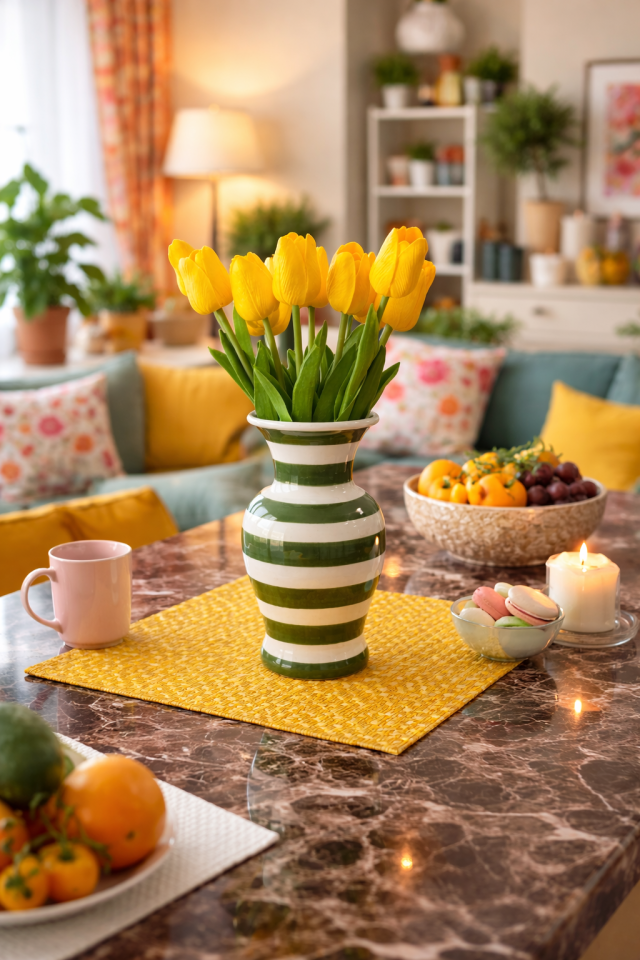 Dekoratif Obje FERİ Vazo Yeşil Zebra Desen