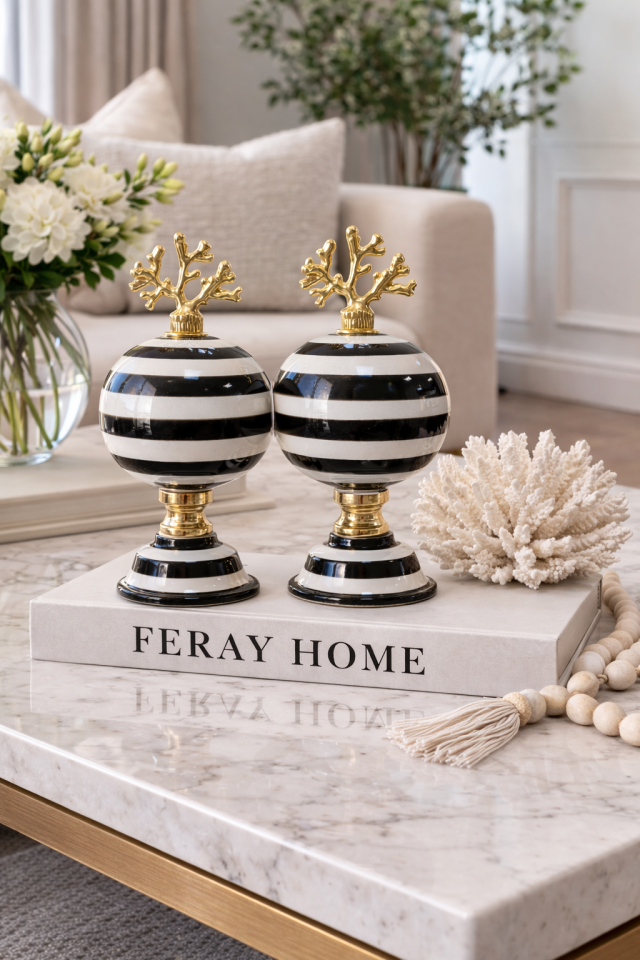 Dekoratif Obje 2 li Küre Siyah Zebra Gold