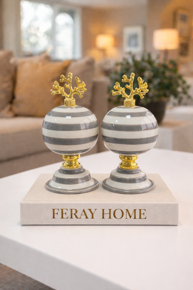 Dekoratif Obje 2 li Küre Gri Zebra Gold