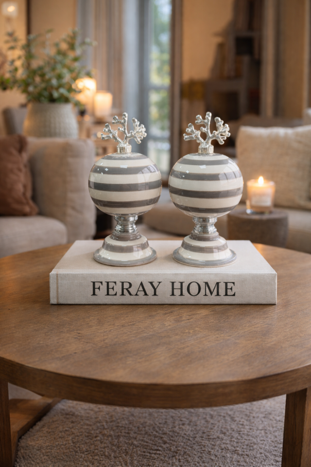 Dekoratif Obje 2 li Küre Gri Zebra GÜMÜŞ