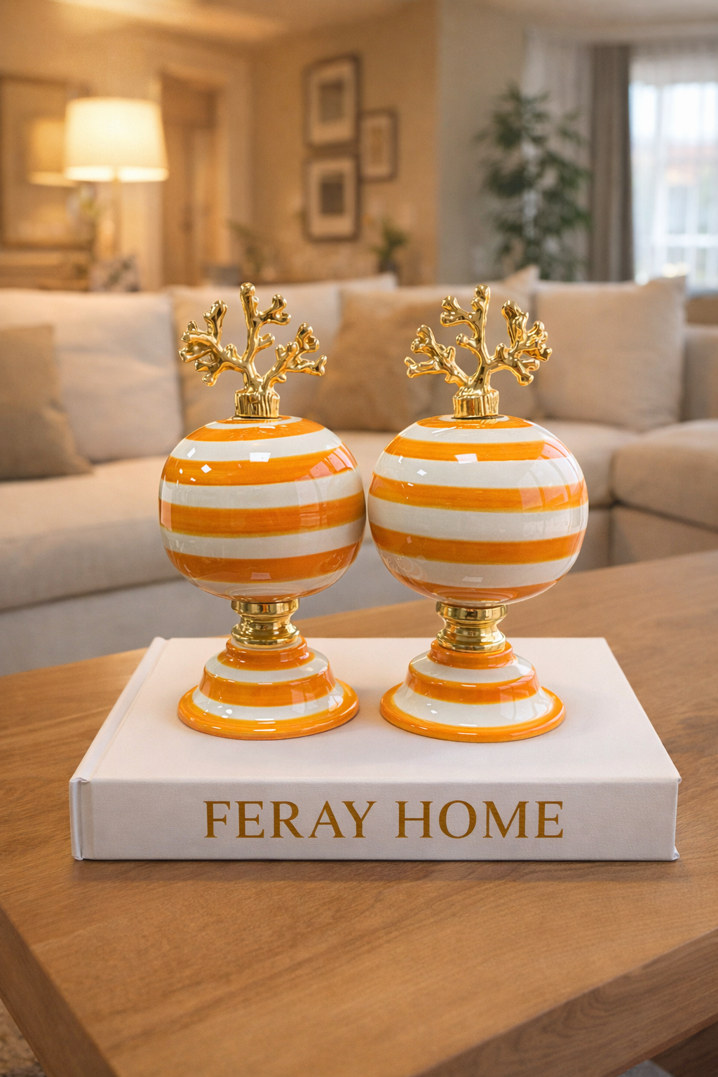 Dekoratif Obje 2 li Küre Soft Sarı Zebra Gold