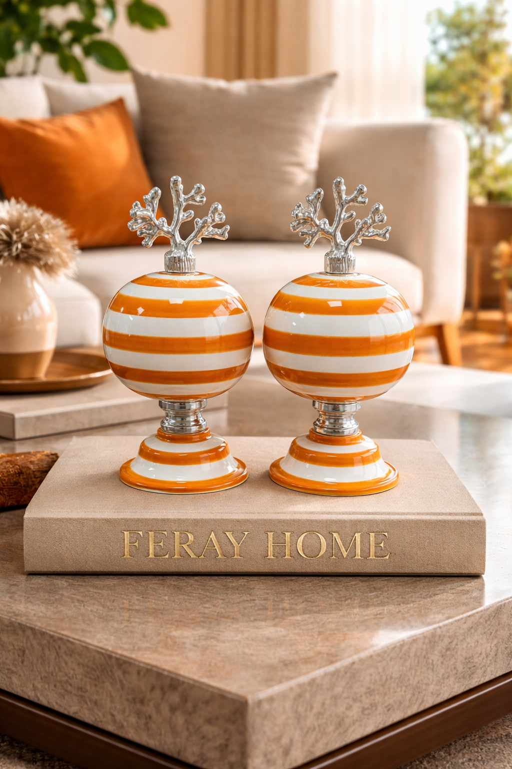 Dekoratif Obje 2 li Küre Soft Sarı Zebra GÜMÜŞ