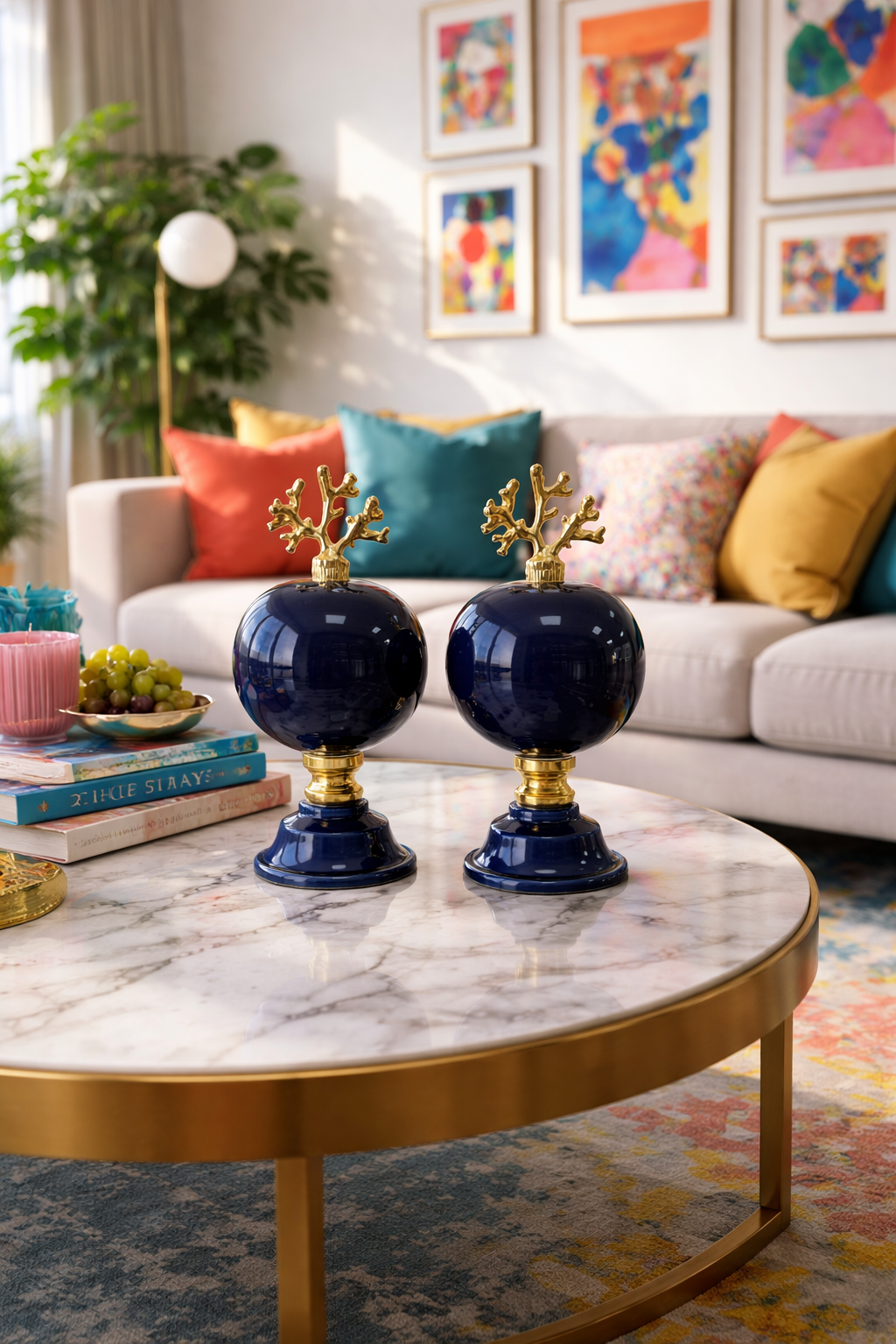 Dekoratif Obje 2 li Küre Düz Lacivert Gold