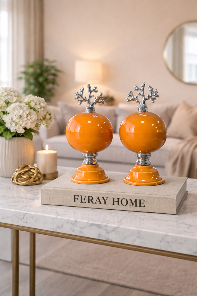 Dekoratif Obje 2 li Küre Düz Soft Sarı GÜMÜŞ