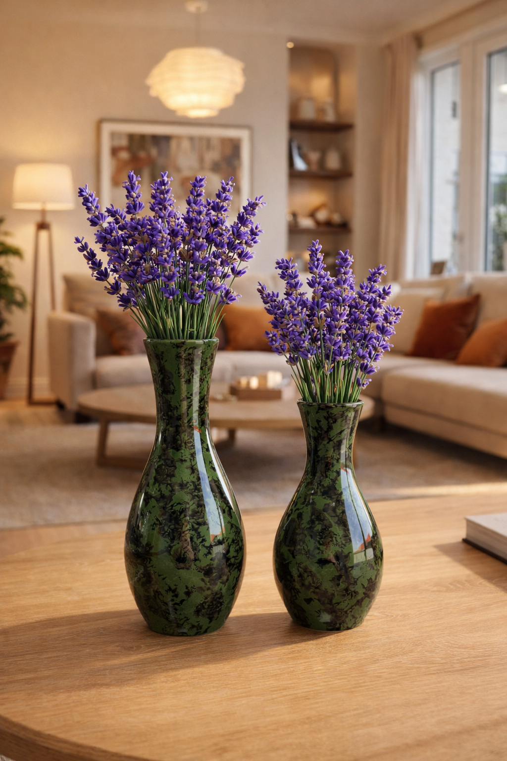 Dekoratif Obje Gamze Vazo 2 li Yeşil Ebruli