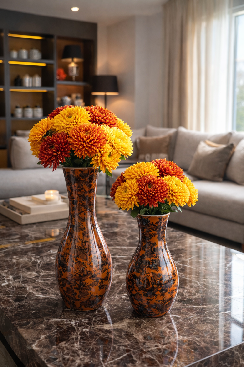 Dekoratif Obje Gamze Vazo 2 li Kahverengi Ebruli