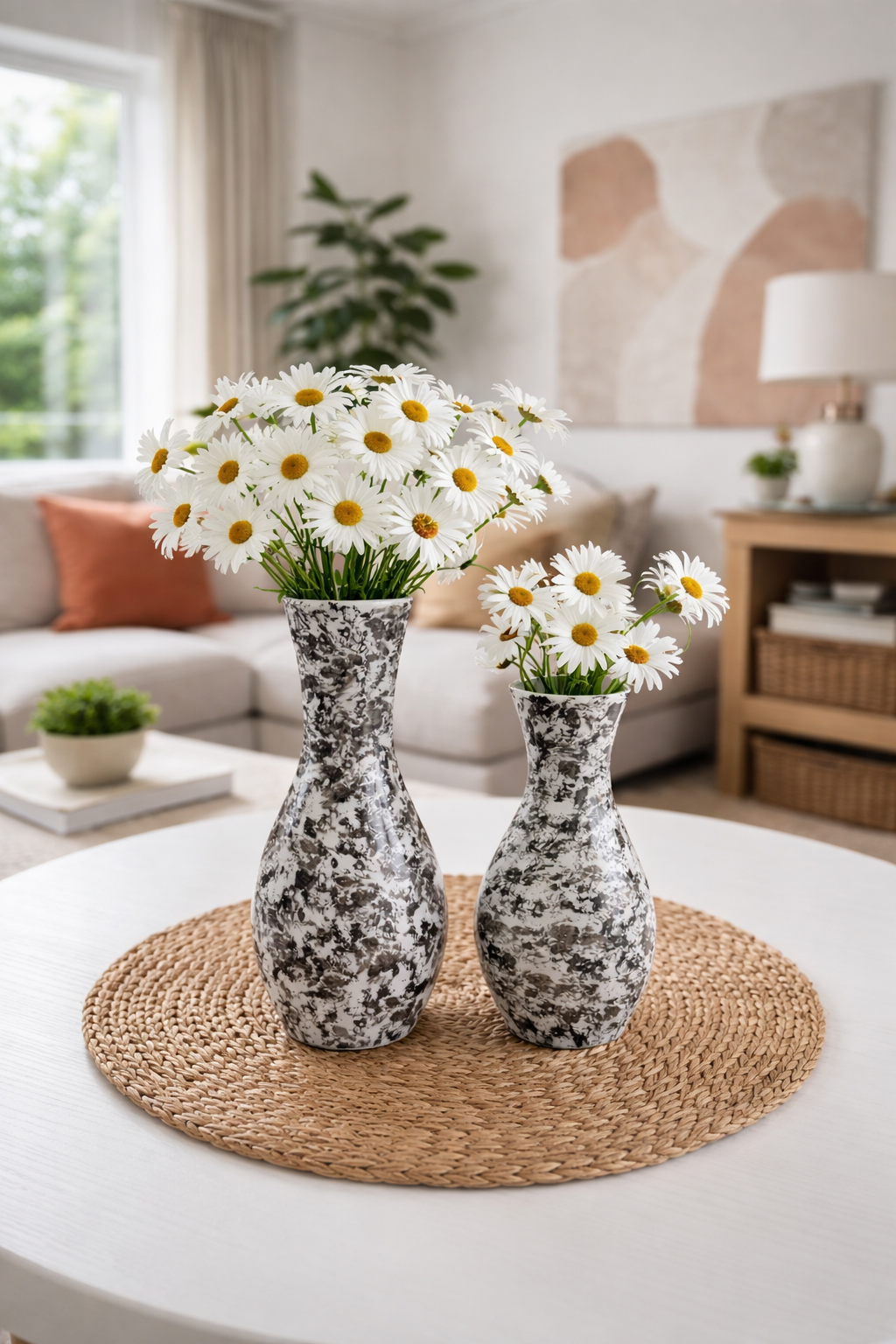 Dekoratif Obje Gamze Vazo 2 li Beyaz Ebruli