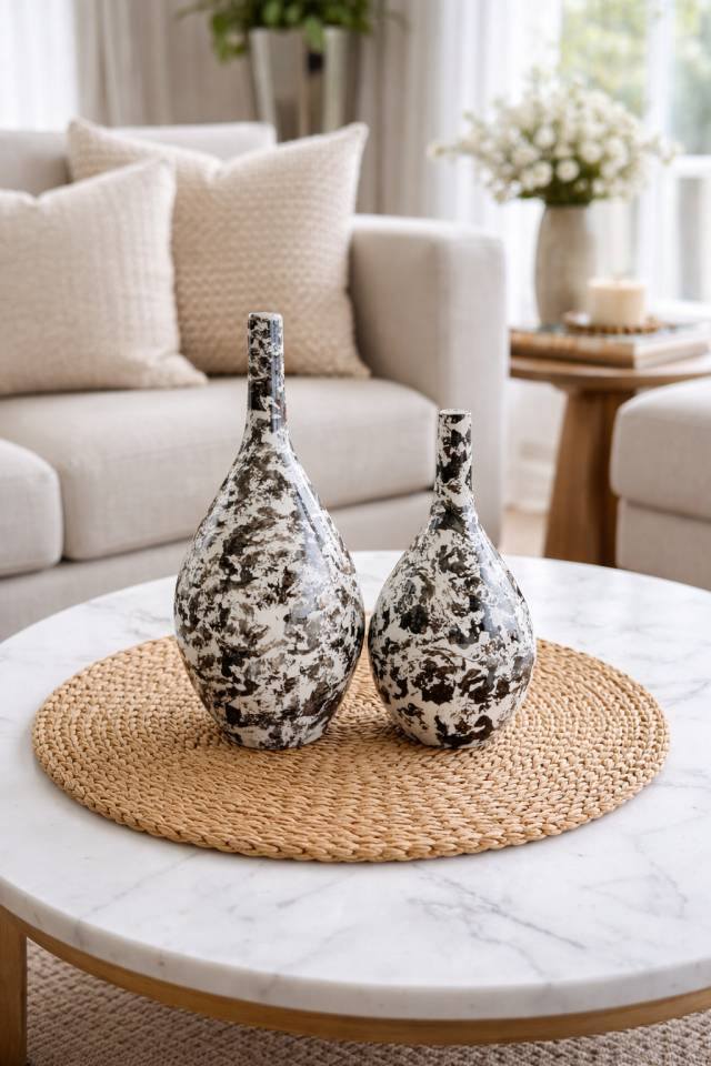 Dekoratif Obje Damla Şişe Beyaz Ebruli