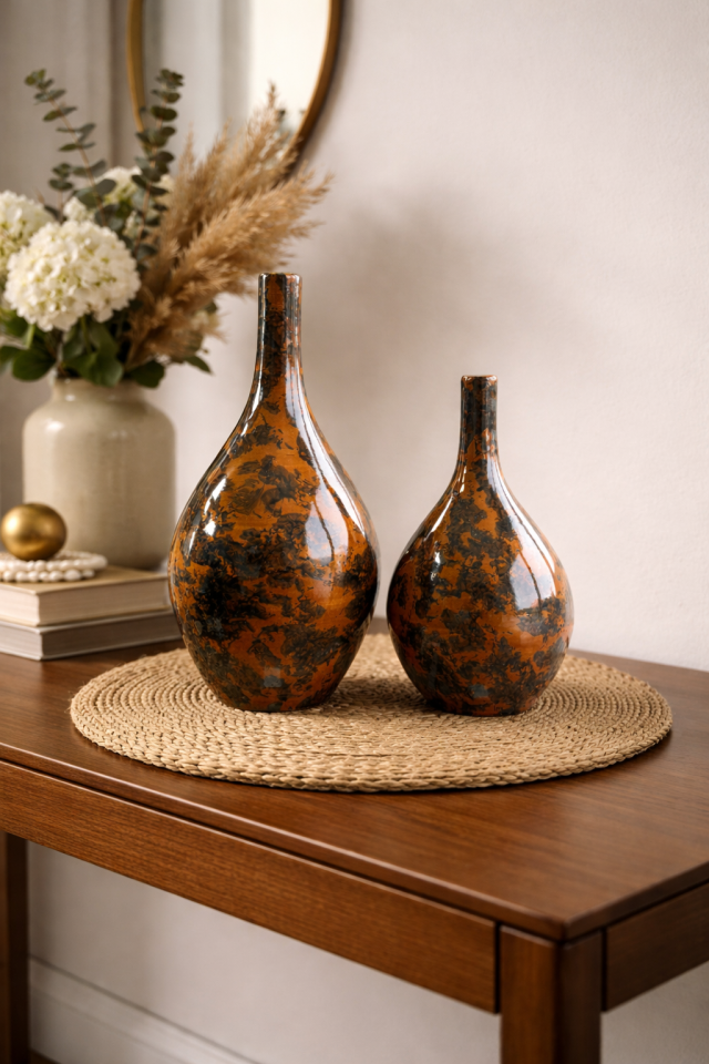 Dekoratif Obje Damla Şişe Kahverengi Ebruli