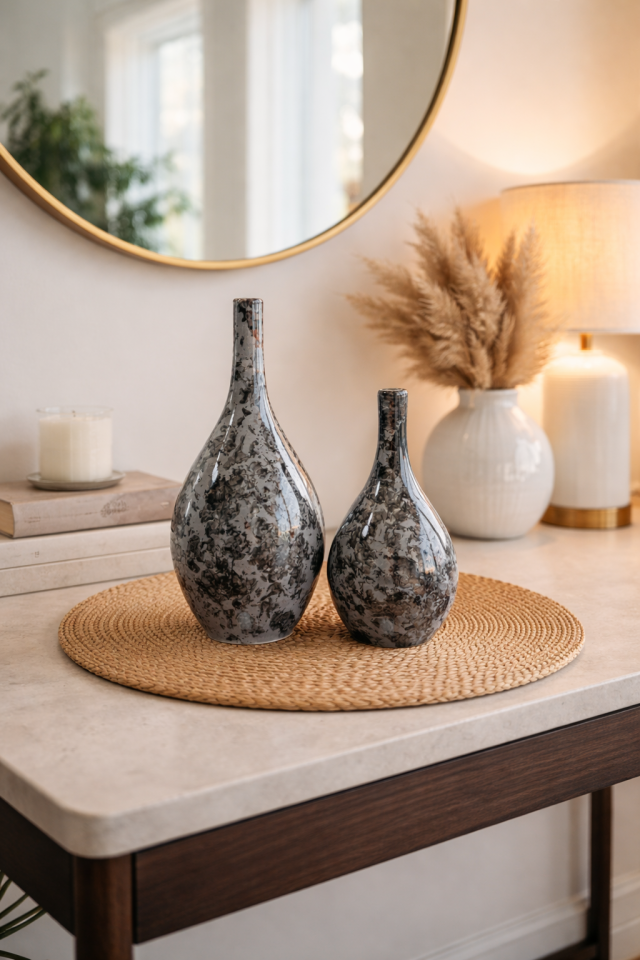 Dekoratif Obje Damla Şişe Gri Ebruli