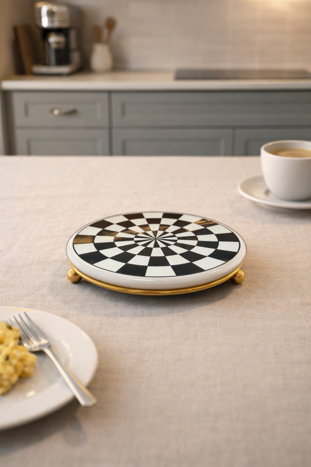 Nihale Çaydanlık Tava Altlığı Siyah Damalı Gold