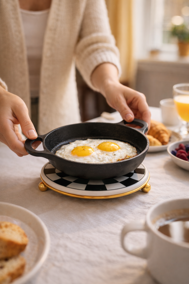 Nihale Çaydanlık Tava Altlığı Siyah Damalı Gold