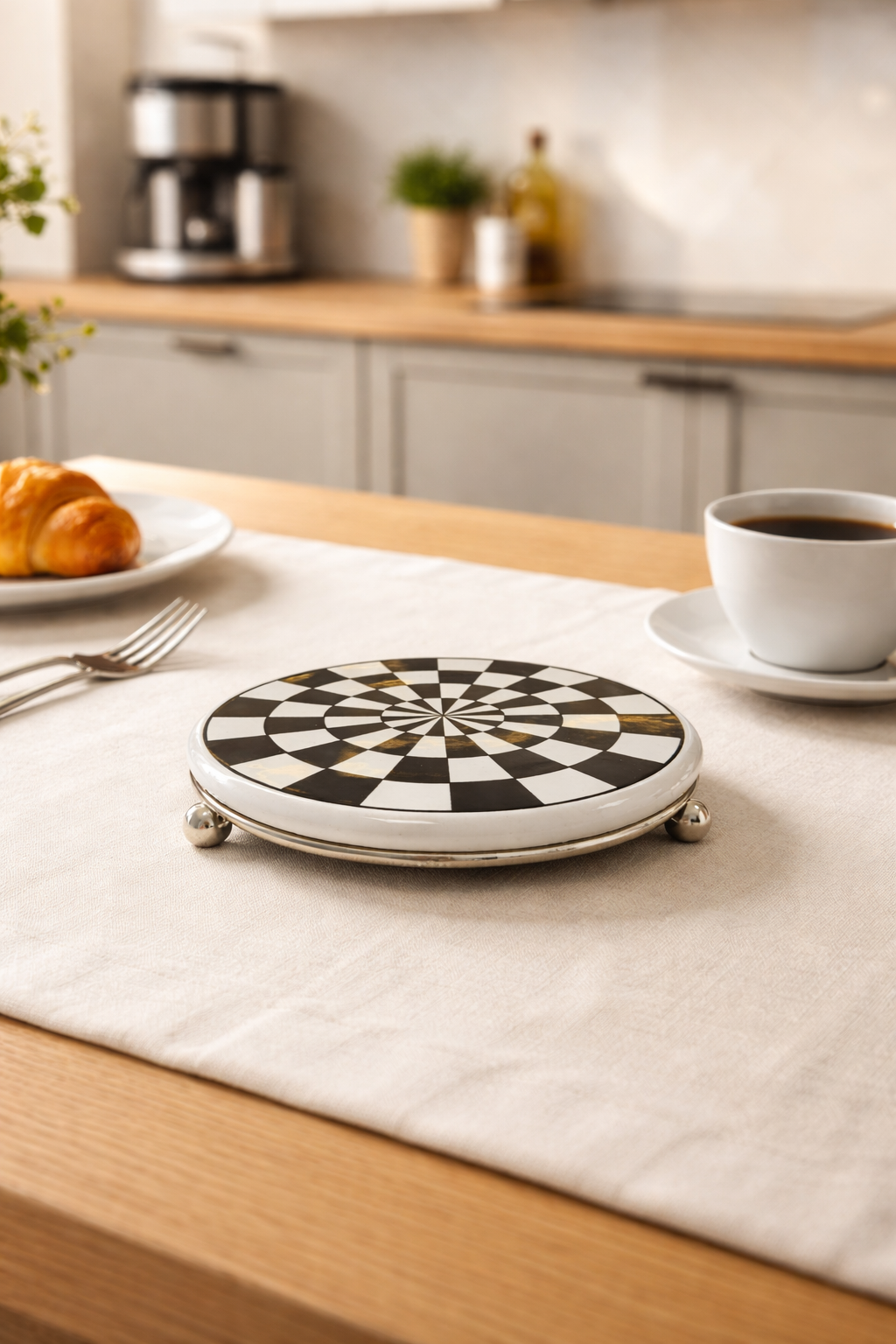 Nihale Çaydanlık Tava Altlığı Siyah Damalı GÜMÜŞ