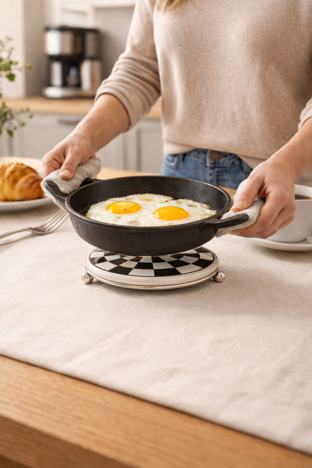 Nihale Çaydanlık Tava Altlığı Siyah Damalı GÜMÜŞ