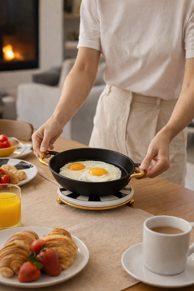 Nihale Çaydanlık Tava Altlığı Siyah Dik Çizgili Gold