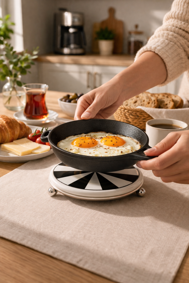 Nihale Çaydanlık Tava Altlığı Siyah Dik Çizgili GÜMÜŞ