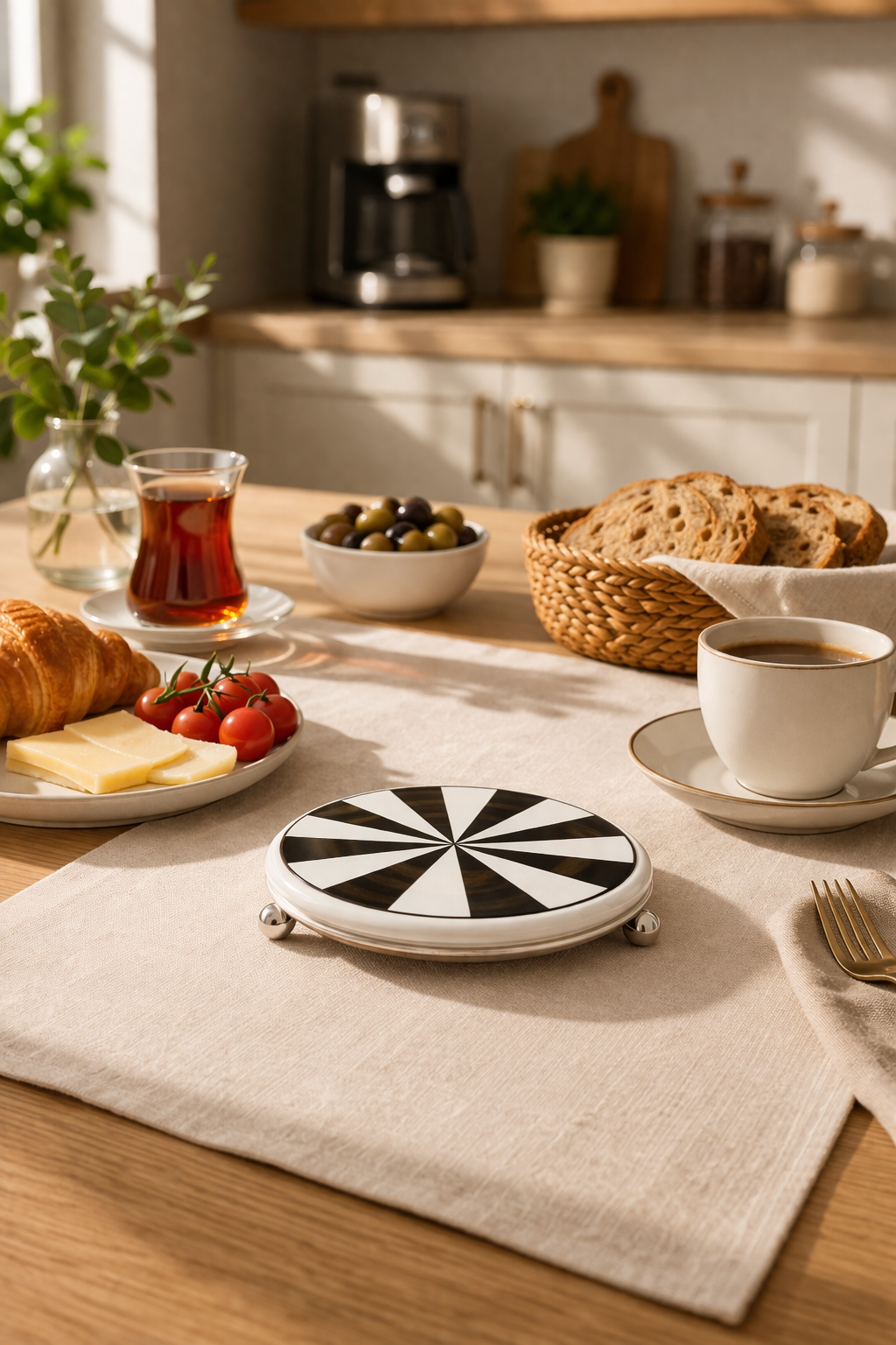 Nihale Çaydanlık Tava Altlığı Siyah Dik Çizgili GÜMÜŞ