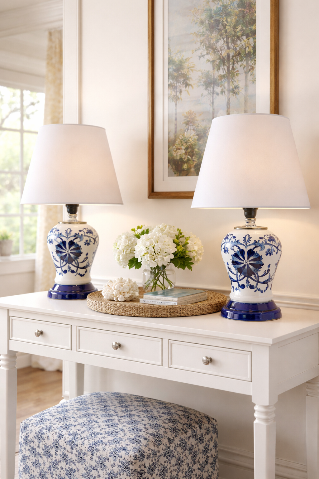 Abajur Aydınlatma Aplik 2 li Şah Mavi Çiçekli GÜMÜŞ