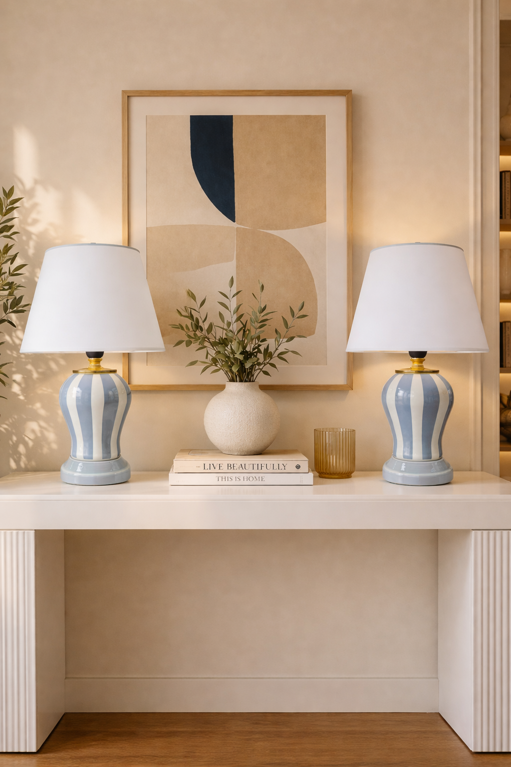 Abajur Aydınlatma 2 li Şah Gri Dik Çizgi Gold