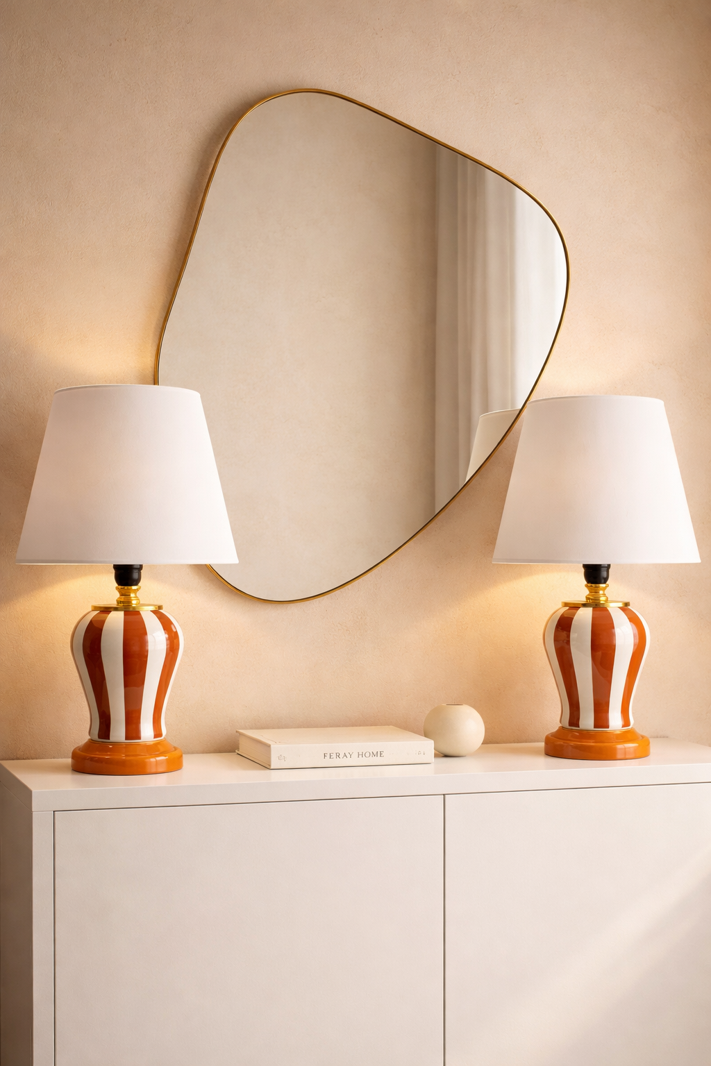 Abajur Aydınlatma 2 li Şah Kahverengi Dik Çizgi Gold