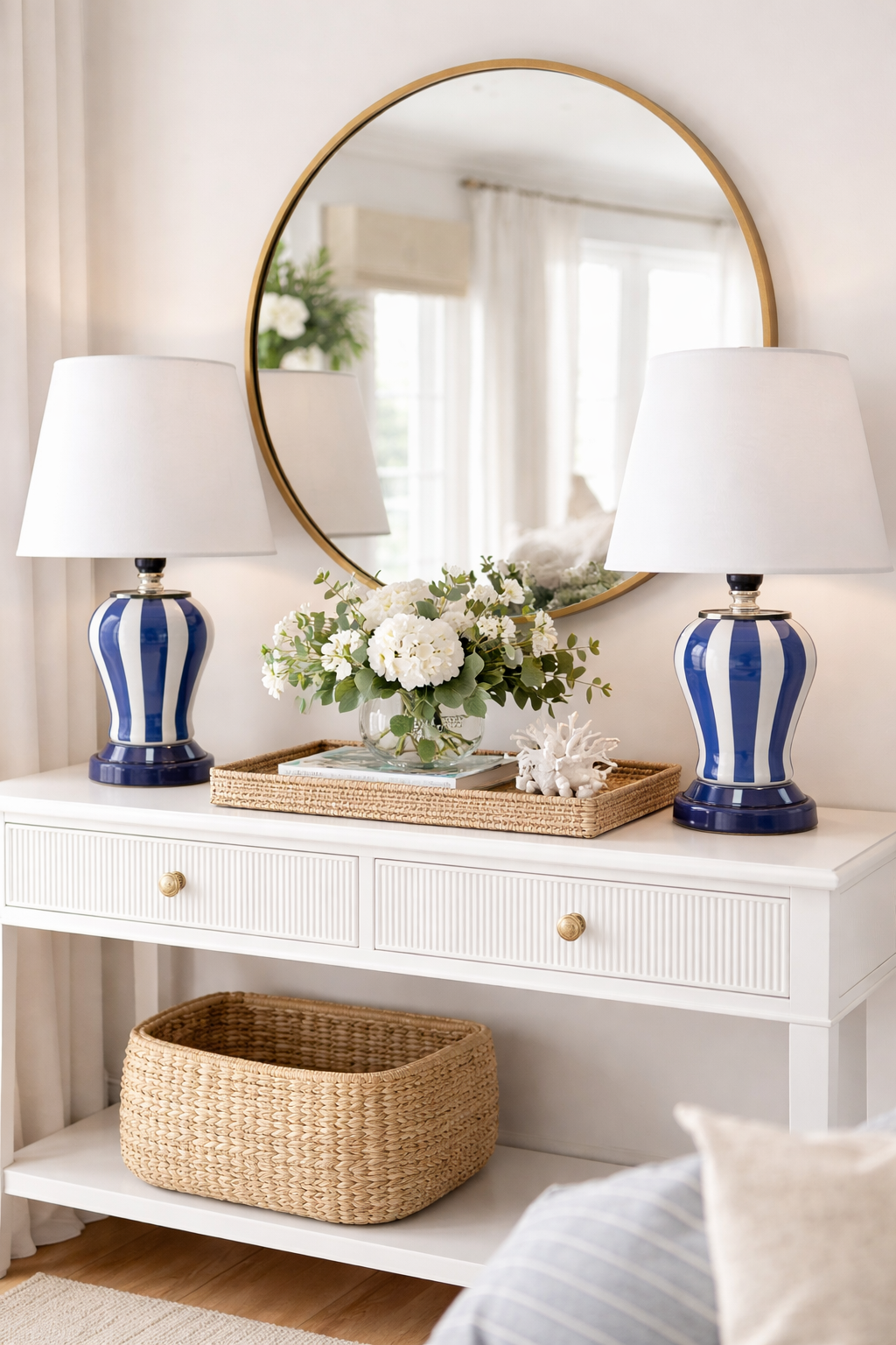 Abajur Aydınlatma 2 li Şah Lacivert Dik Çizgi GÜMÜŞ