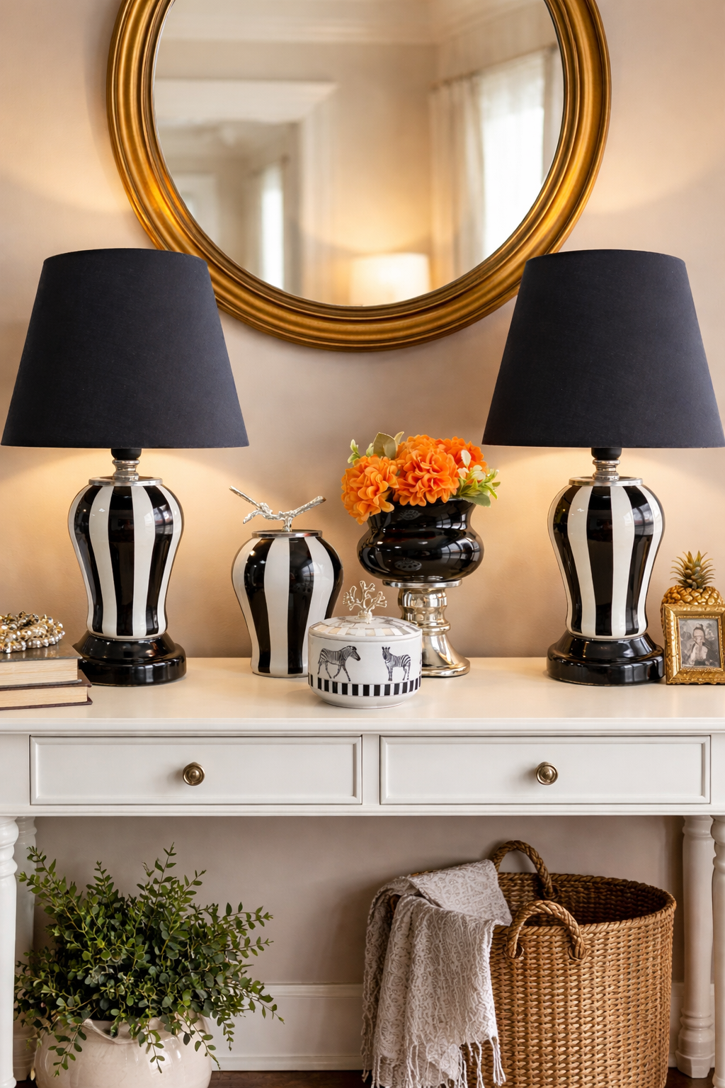 Salon Seti Abajur Aydınlatma Siyah Dik Çizgi ve Dekoratif Obje Zebra At  GÜMÜŞ