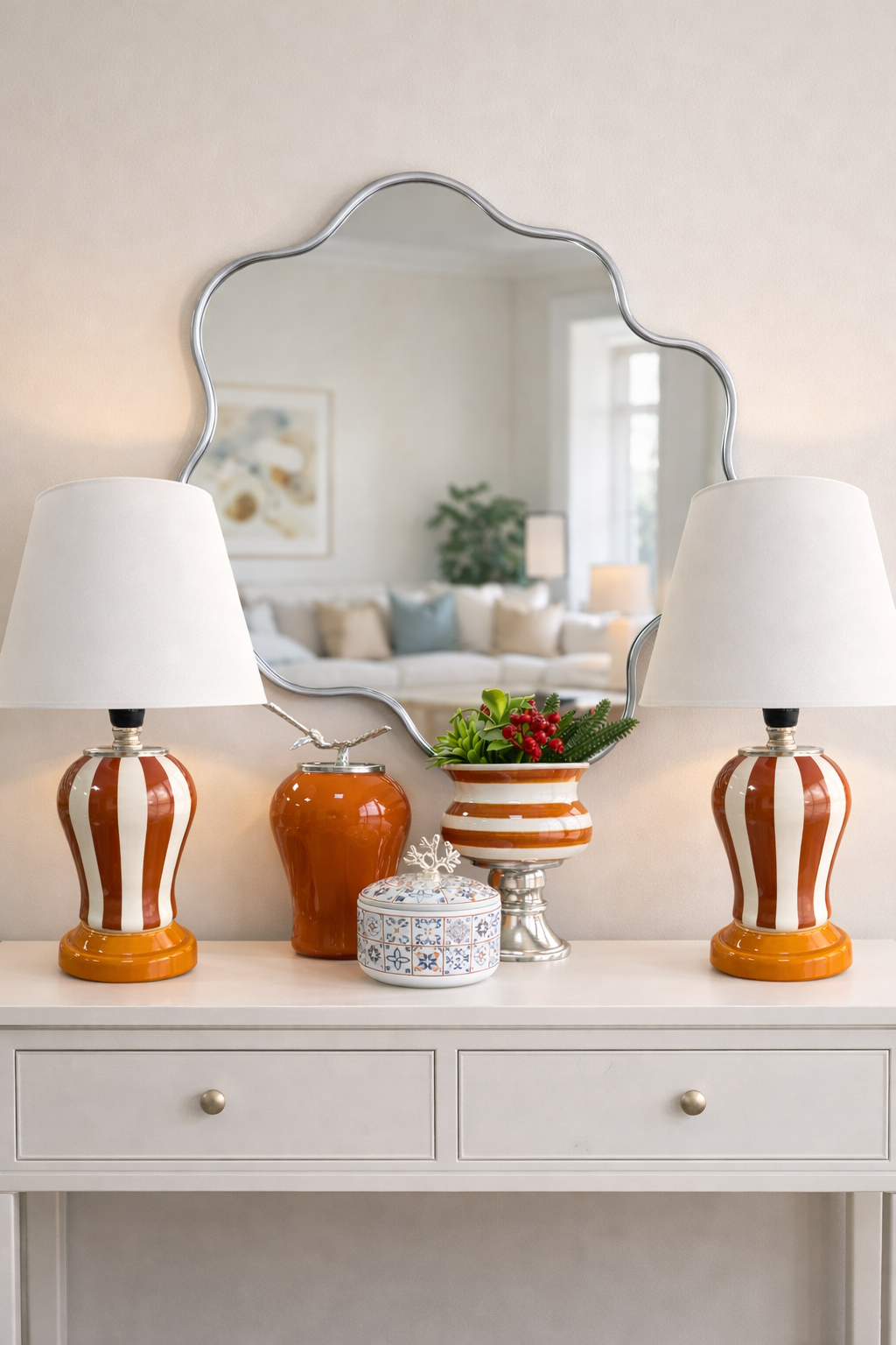 Salon Seti Abajur Aydınlatma Kahverengi Dik Çizgi ve Dekoratif Obje Ceramic Desen GÜMÜŞ