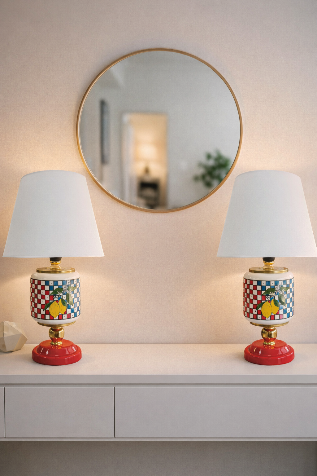 Abajur Aydınlatma 2 li Oval Limon Dama Gold