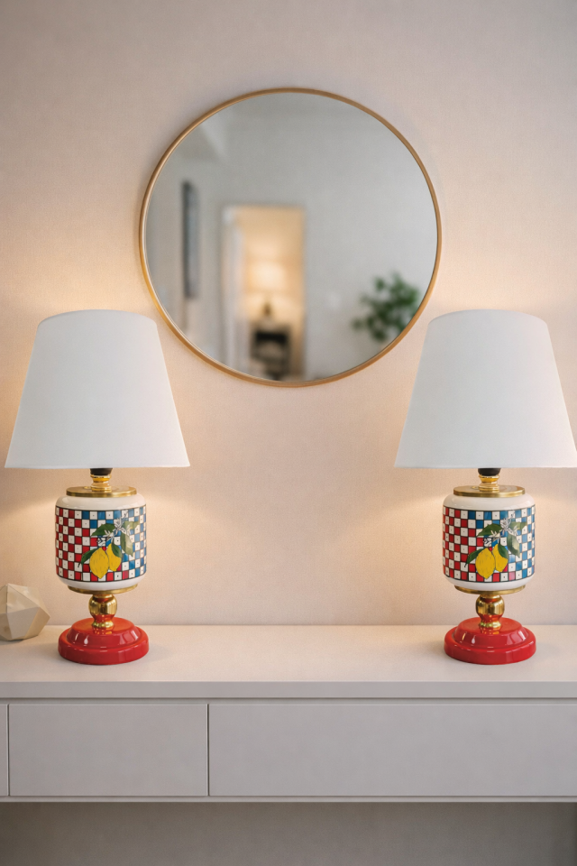 Abajur Aydınlatma 2 li Oval Limon Dama Gold