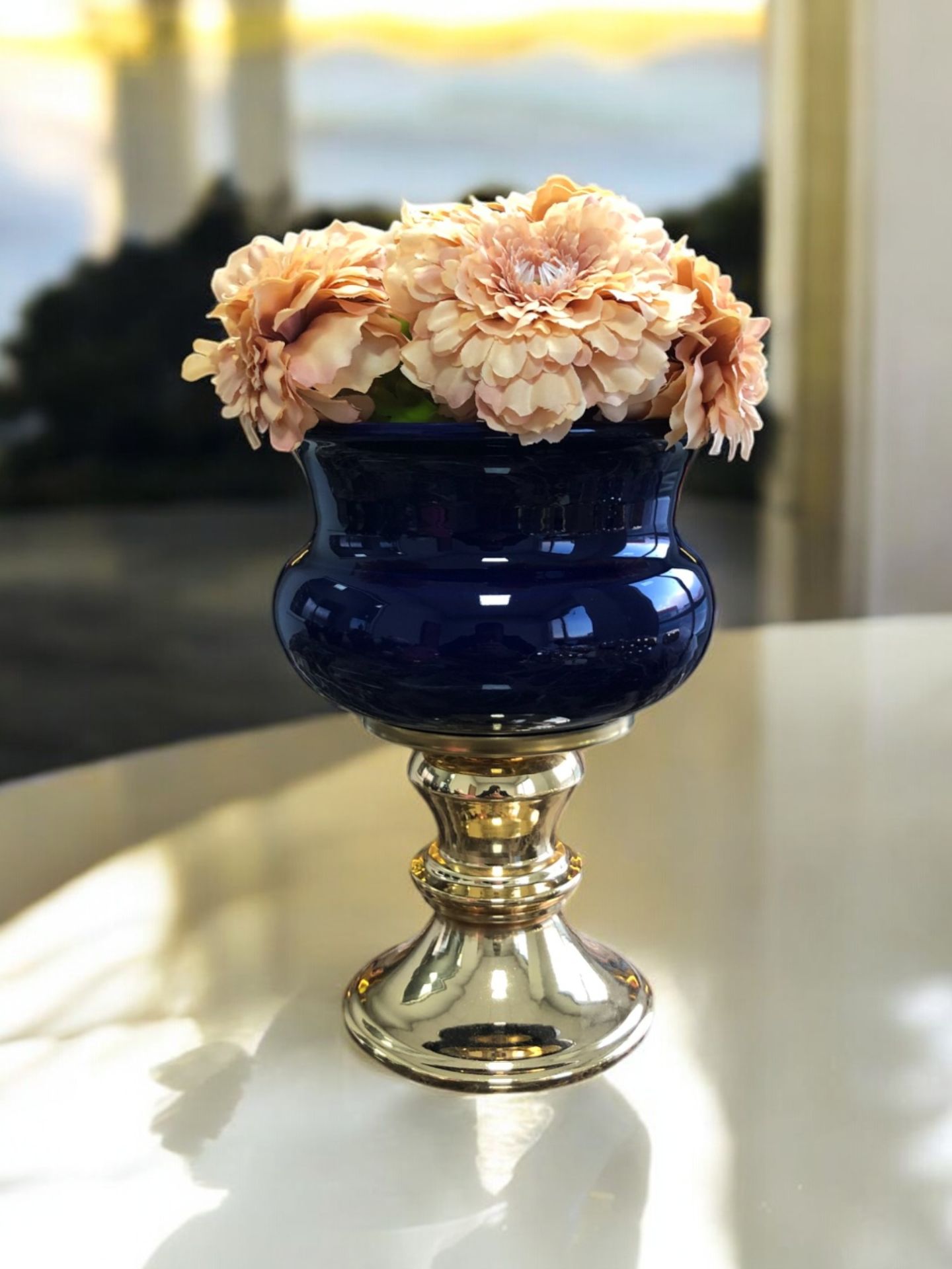 Dekoratif Obje Gold Ayaklı Saksı Lacivert